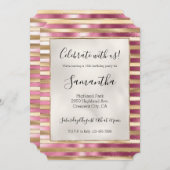 Chic Pink Gold Glam Streifen Einladung (Vorne/Hinten)