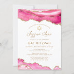 Chic Pink Gold Glitzer Agate Bat Mitzvah Einladung<br><div class="desc">Moderne rosa und Imitate goldene Glitzer mit einem goldenen Stern von David schmücken dieses schicke Bat Mitzvah Einladung. Dieses elegante Design besticht durch eine obere Grenze aus rosafarbenem Marmor, das mit dem goldenen Glitzer der Imitate besticht. Ihre Feierlichkeiten können in einem modernen Imitat mit Goldskriptkalligraphie personalisiert sein. Die Rückseite der...</div>