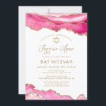 Chic Pink Gold Glitzer Agate Bat Mitzvah Einladung<br><div class="desc">Moderne rosa und Imitate goldene Glitzer mit einem goldenen Stern von David schmücken dieses schicke Bat Mitzvah Einladung. Dieses elegante Design besticht durch eine obere Grenze aus rosafarbenem Marmor, das mit dem goldenen Glitzer der Imitate besticht. Ihre Feierlichkeiten können in einem modernen Imitat mit Goldskriptkalligraphie personalisiert sein. Die Rückseite der...</div>