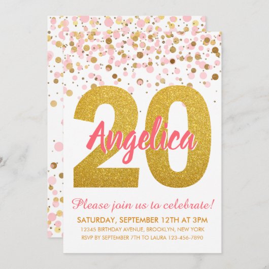 Chic Pink Gold Glitzer Confetti Girl Einladung (Vorne/Hinten)