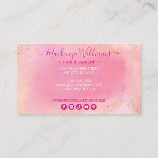 Chic Pink Gold Glitzer Marmor Monogram Trendy Visitenkarte (Rückseite)