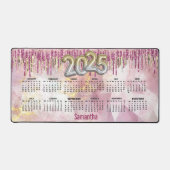 Chic pink gold Glitzer monogram 2025 calendar Schreibtischunterlage (Vorderseite)