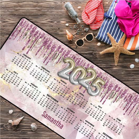 Chic pink gold Glitzer monogram 2025 calendar Schreibtischunterlage