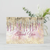 Chic pink Gold Glitzer Tropfen Monogramm Dankeskarte (Stehend Vorderseite)