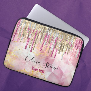 Chic pink Gold Glitzer Tropfen Monogramm Laptopschutzhülle