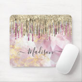 Chic pink Gold Glitzer Tropfen Monogramm Mousepad (Mit Mouse)