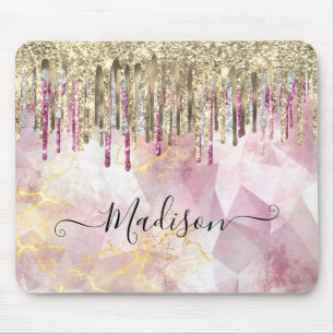 Chic pink Gold Glitzer Tropfen Monogramm Mousepad