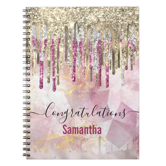 Chic pink Gold Glitzer Tropfen Monogramm Notizblock (Vorderseite)