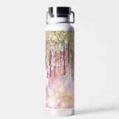 Chic pink Gold Glitzer Tropfen Monogramm Trinkflasche (Rückseite)