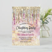 Chic pink Gold Glitzer Tropfen Monogramm Weihnacht Einladung (Stehend Vorderseite)