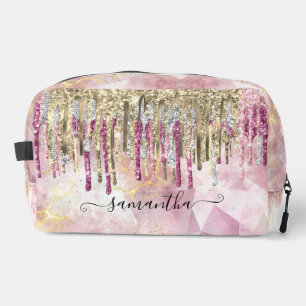 Chic pink gold Glitzer Tropfen Monogramm Zubehör Waschbeutel