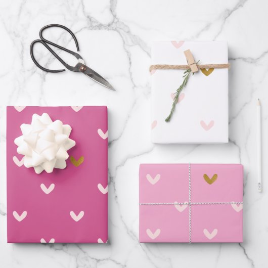Chic Pink Gold Herzens Geburtstag Geschenkpapier Set (Vorderseite)