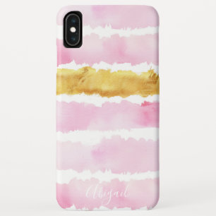 Chic Pink & Gold lackierte Aquarellfarbenmonogramm Case-Mate iPhone Hülle
