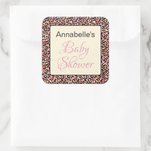 Chic Pink Gold Leopard Muster Baby Dusche Quadratischer Aufkleber