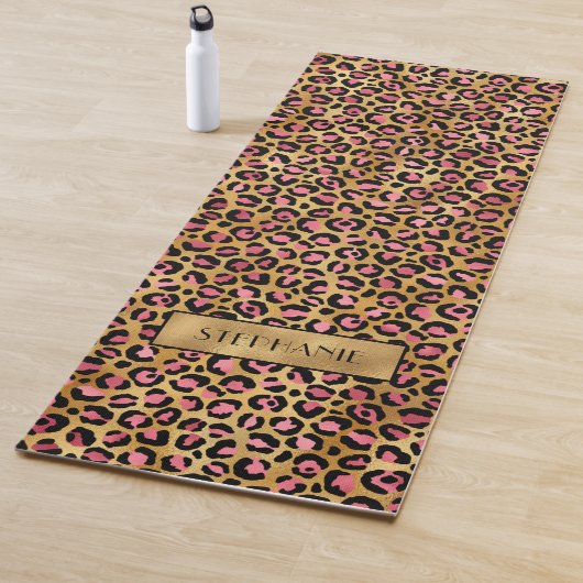 Chic Pink Gold Leopard Print Personalisiert Yogamatte (Beispiel)