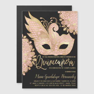 Chic Pink Gold Masquerade Maske Español Magneteinladung