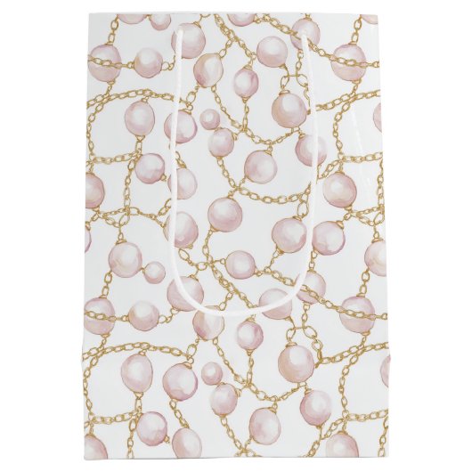 Chic Pink Gold Pearl Brautparty Mittlere Geschenktüte (Rückseite)