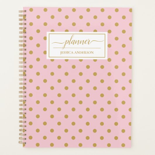 Chic Pink Gold Polka Dots Muster Planer (Vorderseite)