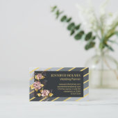 Chic Pink Gold Rose Floral Golden Gran Streifen Visitenkarte (Stehend Vorderseite)