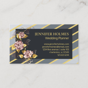 Chic Pink Gold Rose Floral Golden Gran Streifen Visitenkarte