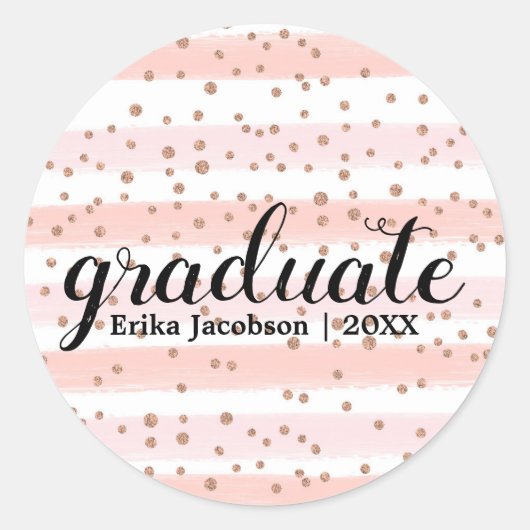 Chic Pink & Gold Striped Graduate Custom Stickers (Vorderseite)