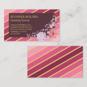 Chic Pink Gold Strips Floral Business Card Visitenkarte (Vorne/Hinten)