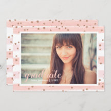 Chic Pink & Gold Stripte Graduate Party Cards