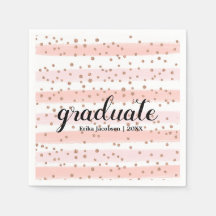 Chic Pink & Gold Stripter Graduate Party Napkins