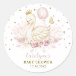 Chic Pink Gold Swan Princess Balloon Baby Girl Runder Aufkleber