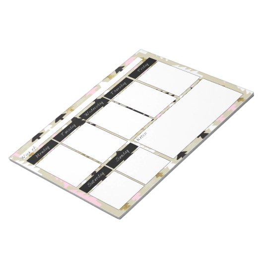 Chic Pink & Gold Tree Muster Weekly Notepad Notizblock (angewinkelt)