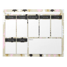 Chic Pink & Gold Tree Muster Weekly Notepad