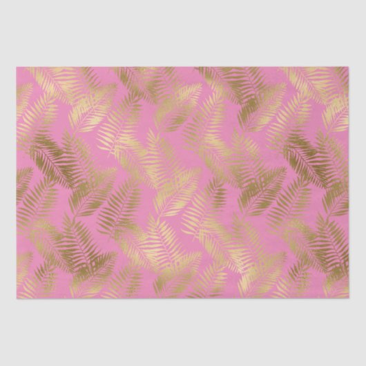 Chic Pink Gold Tropical Blätter Seidenpapier (Vorderseite)