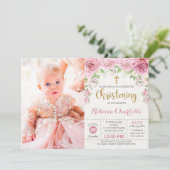 Chic Pink Gold Wasserfarben Blumenbeete Rose Weihn Einladung (Stehend Vorderseite)