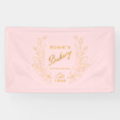Chic Pink Gold Wreath Bakery Script-Logo Banner (Horizontal)