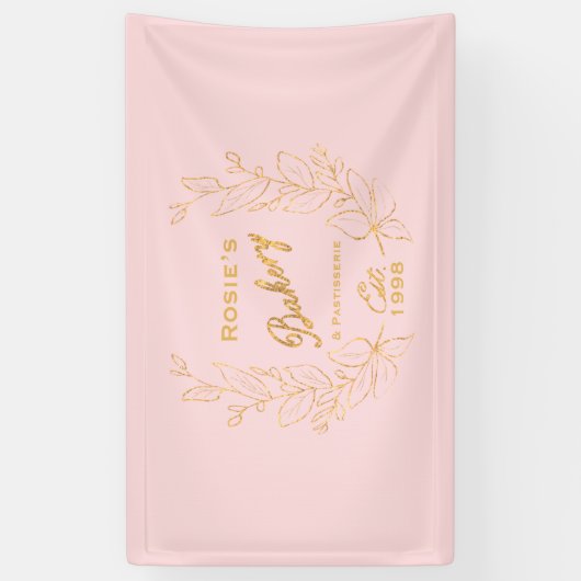 Chic Pink Gold Wreath Bakery Script-Logo Banner (Vertikal)