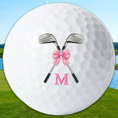 Chic Pink Golf Clubs & Bow Personalized Monogram Golfball