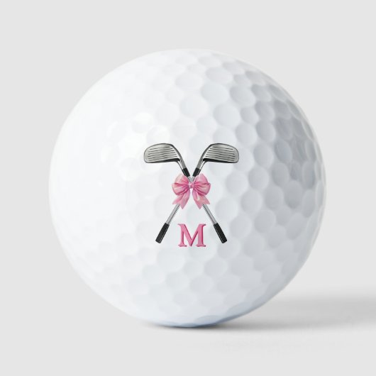 Chic Pink Golf Clubs & Bow Personalized Monogram Golfball (Vorderseite)