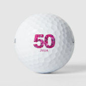 Chic Pink Golf Geschenk für Ehefrau - 50. Geburtst Golfball (Vorderseite)