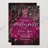 Chic pink gosa Black Lace Glitzer Tropfen Monogram Einladung (Vorne/Hinten)