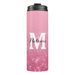 Chic Pink Gradient Imitats Glitzer Monogram Thermosbecher
