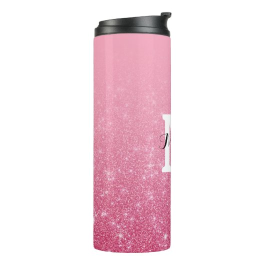 Chic Pink Gradient Imitats Glitzer Monogram Thermosbecher (Nach links gedreht)