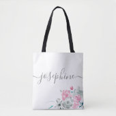 Chic Pink Grau Aquarell Blumenname Bridesmaid Tasche (Vorderseite)