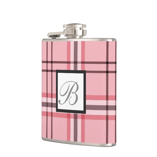 Chic Pink & Graues Kariertes Modedesign Flachmann (Links)