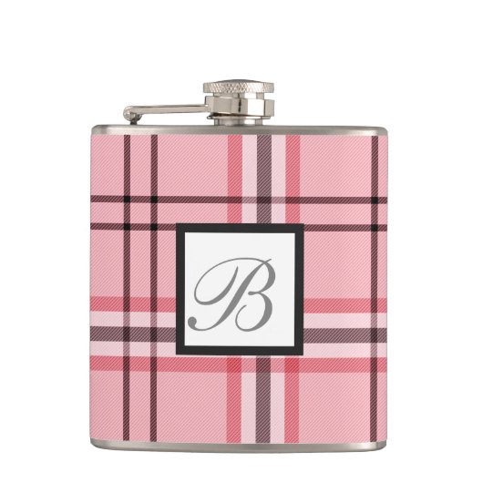 Chic Pink & Graues Kariertes Modedesign Flachmann (Vorderseite)