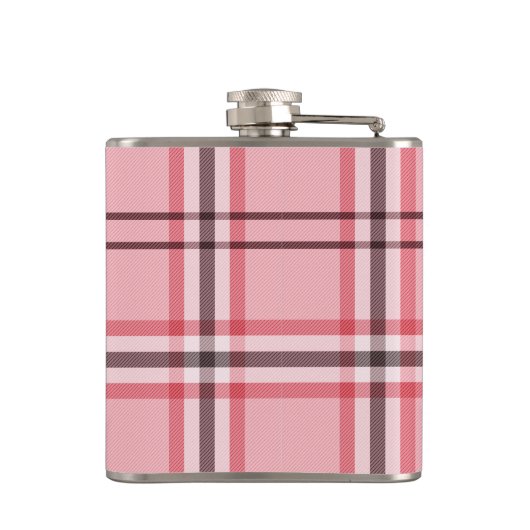 Chic Pink & Graues Kariertes Modedesign Flachmann (Rückseite)