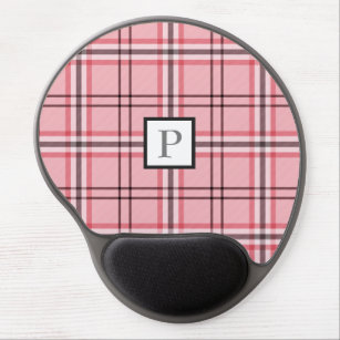 Chic Pink & Graues Kariertes Modedesign Gel Mousepad