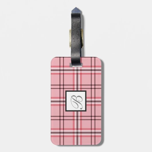 Chic Pink & Graues Kariertes Modedesign Gepäckanhänger (Rückseite vertikal)