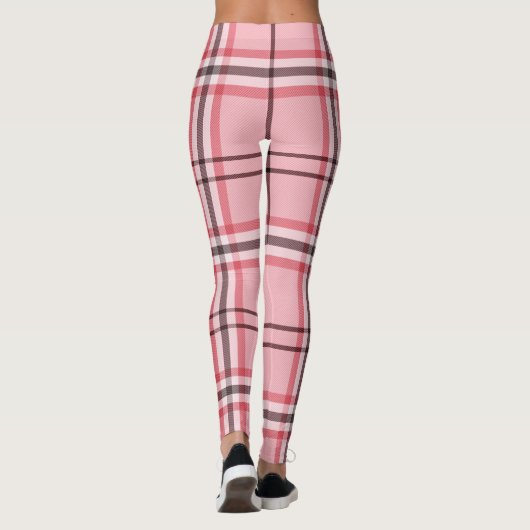 Chic Pink & Graues Kariertes Modedesign Leggings (Rückseite)