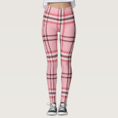 Chic Pink & Graues Kariertes Modedesign Leggings (Vorderseite)