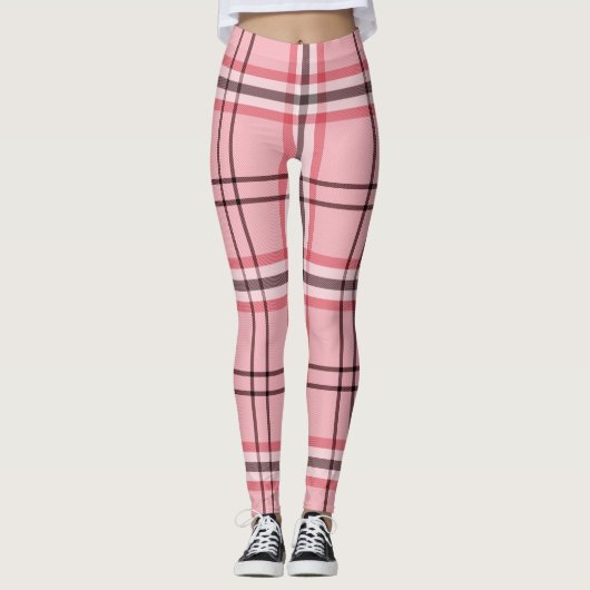 Chic Pink & Graues Kariertes Modedesign Leggings (Vorderseite)
